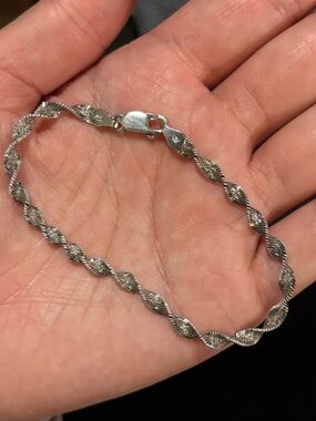 Vintage Italian Sterling Silver 925 Twisted Serpentine Chain Bracelet 7"